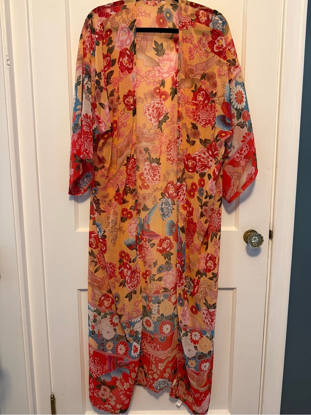 Floral Kimono in Mustard and Red